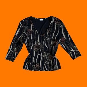 90's vintage slinky rose floral 3/4 sleeve bodycon top LARGE kc Stevens